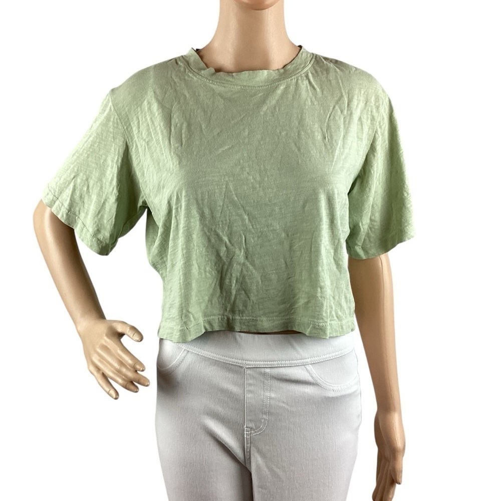 LNA Yara Cropped Slub Tee Smoke Green Size S